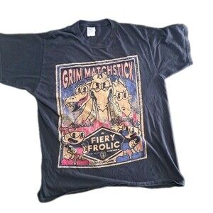 Cuphead Boys Large Graphic T-Shirt Grim Matchstick Fiery Frolic Poster Design